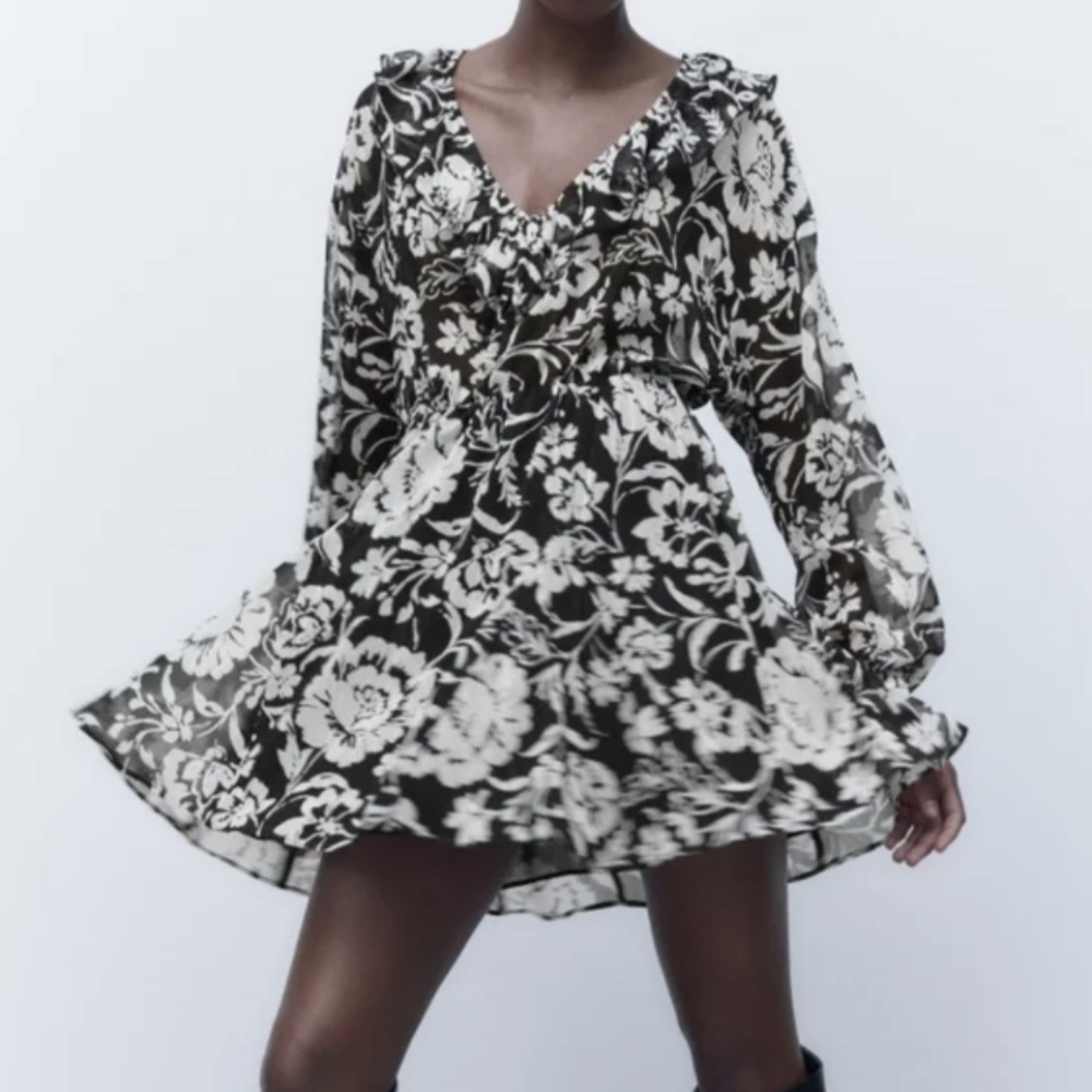 Zara Floral Print Ruffle Dress